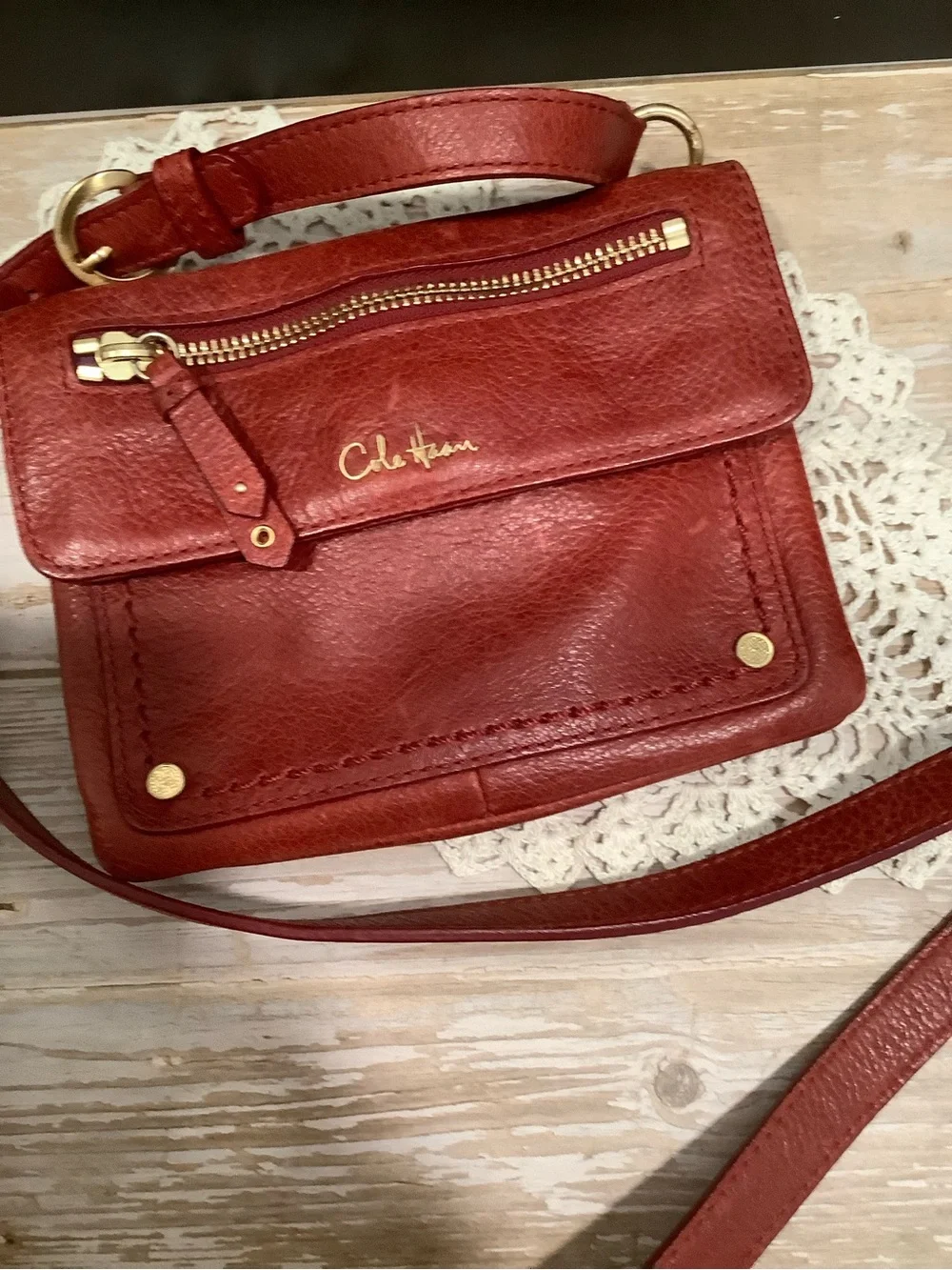 Vintage Cole Haan Marabelle Double Flap Red Leather Crossbody